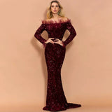 Sexy Off Shoulder Feather Long Sleeve party Dress