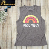 Women's Tank Good Vibes Print Gray O-Neck Tops Tee