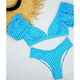 Polka Dots Mid Waist Bikini V Neck Two-Pieces Swimsuit