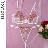 Floral Embroidery Erotic Lingerie Lace Transparent Bra Underwear Set