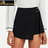 Solid Knot Zipper Women Shorts