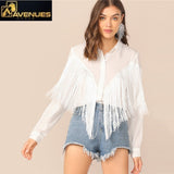 Women Long Sleeve Casual Solid White Blouse