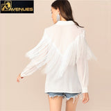 Women Long Sleeve Casual Solid White Blouse