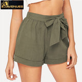 Women Solid Elastic Waist Shorts Fitness Swish