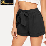 Women Solid Elastic Waist Shorts Fitness Swish