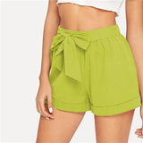 Women Solid Elastic Waist Shorts Fitness Swish