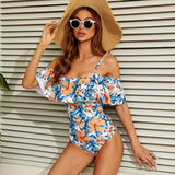 Off Shoulder Lace Flounce Monokini Ruffle Swimwear