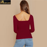 Women Deep V Neck Ladies Tops & Tees