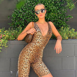 Sexy Women Leopard Short Jumpsuit