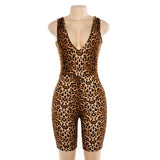 Sexy Women Leopard Short Jumpsuit