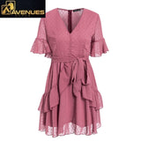 Women V-neck Polka Dot Chiffon Dress