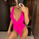 Women's Sexy Wrap Around Deep V Swimsuit High Cut Monokini