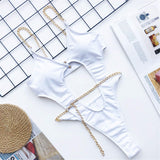 Sexy High Cut Golden Chain Underwired 2-Pieces Bikini Set