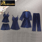 Women Pajamas 5 Pieces Satin Sleepwear