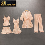 Women Pajamas 5 Pieces Satin Sleepwear