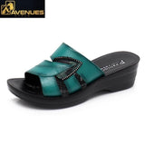 Women Leather Slides Wedges Slippers