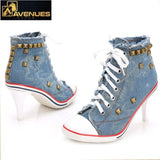 Women High Heels Rivets Canvas