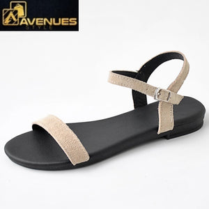 Women Flat Cow Suede Comfortable Sandals