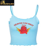 Women Print Blue Cute Tops