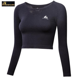 Women's Crop Top Round Collar Long Sleeve Sports Shirt