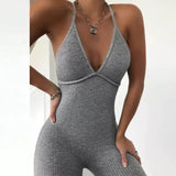 Lovely Stylish Deep V Neck Beige One-piece Jumpsuit