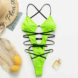 women's Halter neon bikini deep v-neck bathing suit