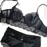 Ultra Thin Women Lace Bra Set