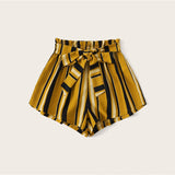 Self Belted Striped Waist Shorts