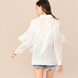 Women Long Sleeve Casual Solid White Blouse