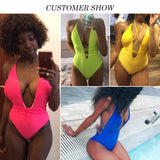 women's Halter neon bikini deep v-neck bathing suit