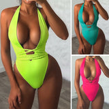 women's Halter neon bikini deep v-neck bathing suit