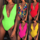 women's Halter neon bikini deep v-neck bathing suit