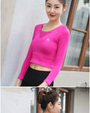 Women's Crop Top Round Collar Long Sleeve Sports Shirt