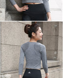 Women's Crop Top Round Collar Long Sleeve Sports Shirt