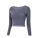 Women's Crop Top Round Collar Long Sleeve Sports Shirt