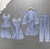 Women Pajamas 5 Pieces Satin Sleepwear