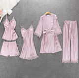 Women Pajamas 5 Pieces Satin Sleepwear