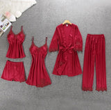 Women Pajamas 5 Pieces Satin Sleepwear