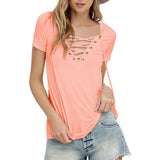 Women Sexy Deep V Neck Bandage T-shirts