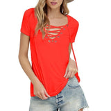 Women Sexy Deep V Neck Bandage T-shirts