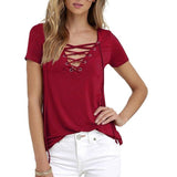 Women Sexy Deep V Neck Bandage T-shirts