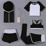 Women's Sexy Bra Hooded Coats Shorts Leggings Yoga Set