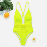 women's Halter neon bikini deep v-neck bathing suit