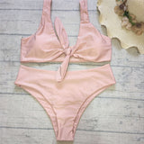 Chest Knotted Swimwear Solid Bikini Set