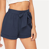 Women Solid Elastic Waist Shorts Fitness Swish