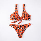 Chest Knotted Swimwear Solid Bikini Set