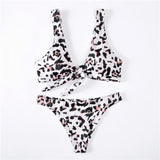 Chest Knotted Swimwear Solid Bikini Set