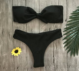 Chest Knotted Swimwear Solid Bikini Set