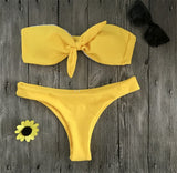 Chest Knotted Swimwear Solid Bikini Set